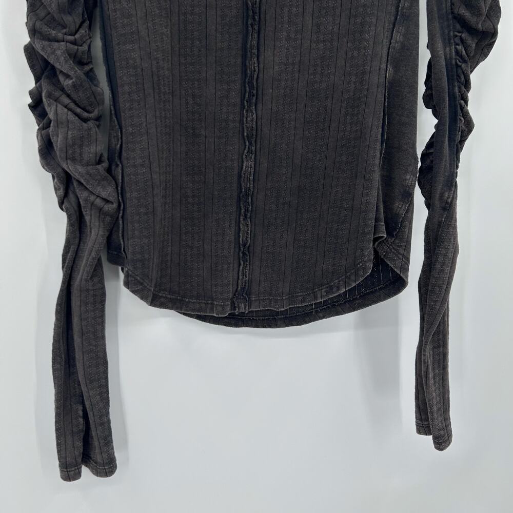 Free People We The Free Hope Henley Ruched Sleeve Washed Black Top Womens Size S - Picture 10 of 11